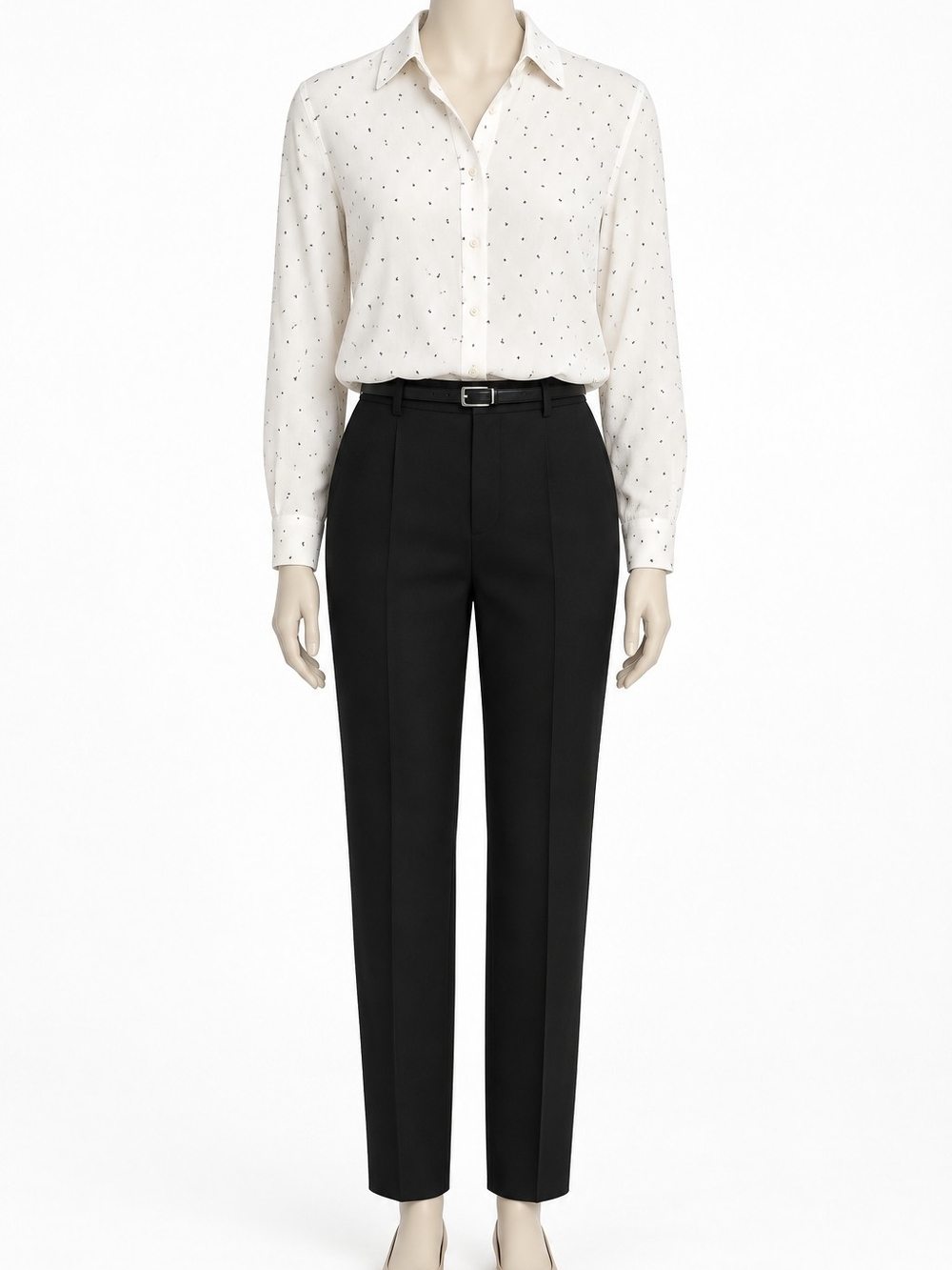 Uniqlo White Button-Up Blouse with Black Dot Print